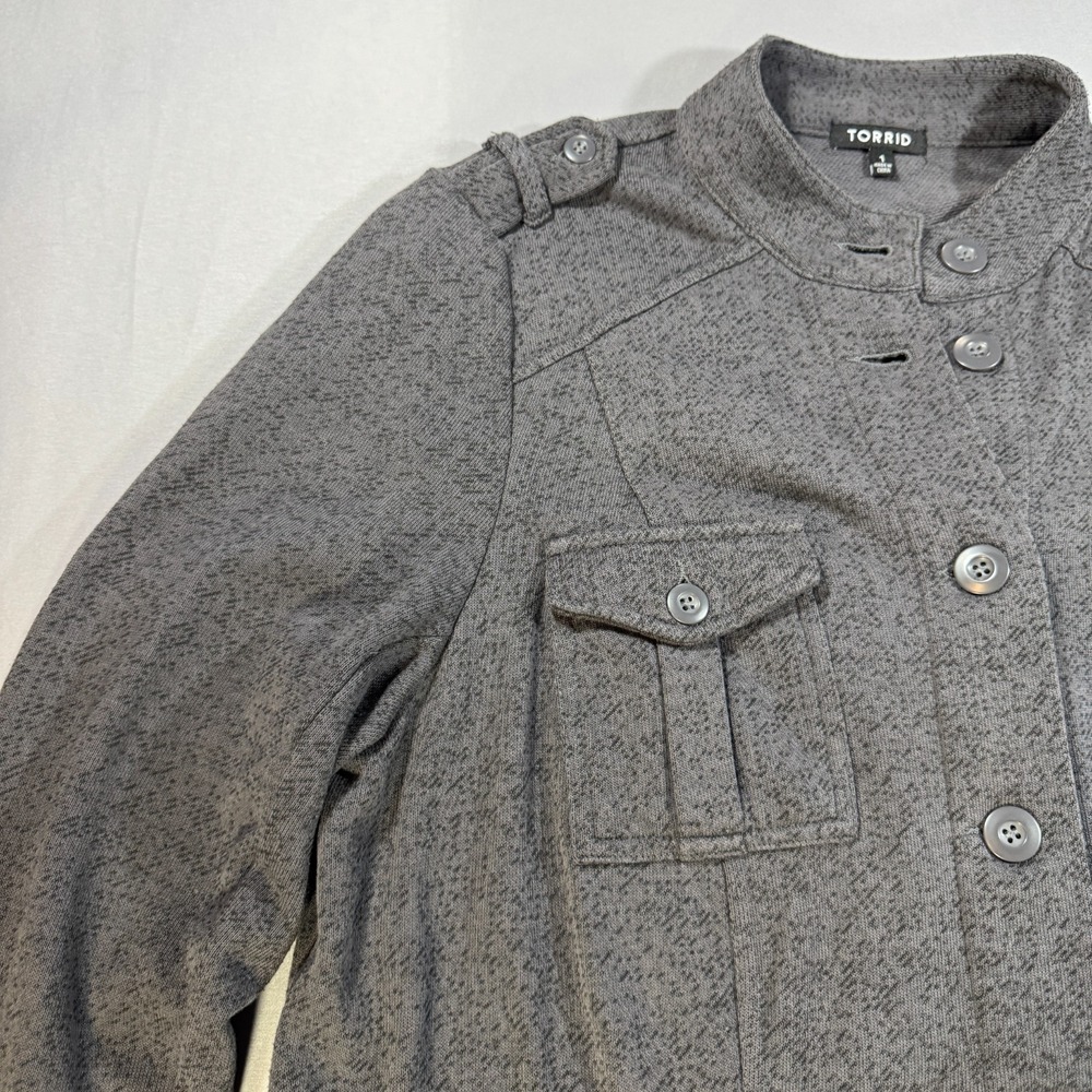 Torrid Womens 1 Gray Knit Military Utility Jacket Drawstring Waist Button Front - Picture 6 of 11